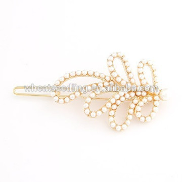 New arrival hot popular elegant women and girls gold plating pearl leaf hairpin